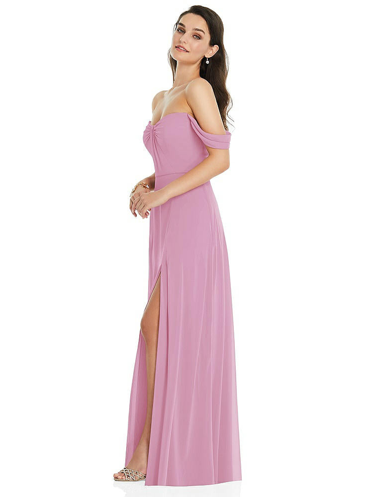 【STYLE: 3105】Off-the-Shoulder Draped Sleeve Maxi Dress with Front Slit【COLOR: Powder Pink】