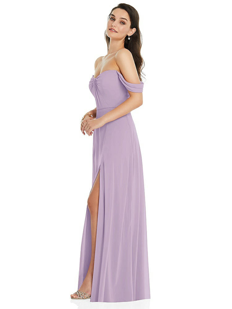 【STYLE: 3105】Off-the-Shoulder Draped Sleeve Maxi Dress with Front Slit【COLOR: Pale Purple】