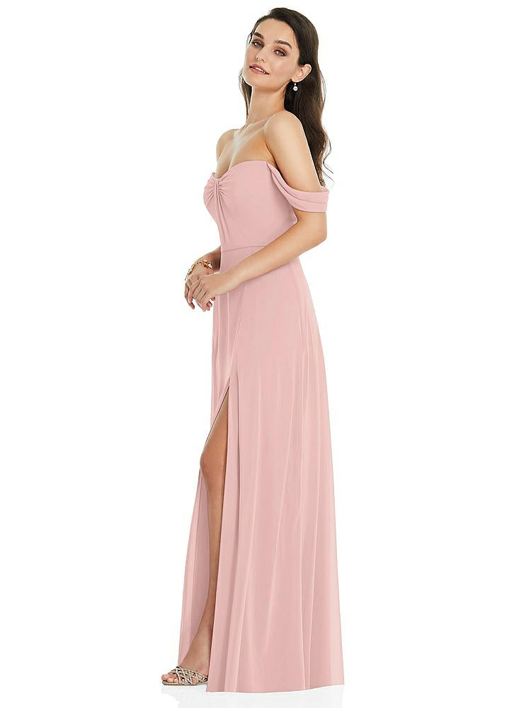 【STYLE: 3105】Off-the-Shoulder Draped Sleeve Maxi Dress with Front Slit【COLOR: Rose - PANTONE Rose Quartz】