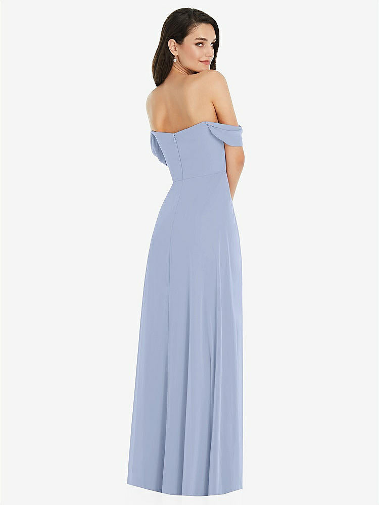 【STYLE: 3105】Off-the-Shoulder Draped Sleeve Maxi Dress with Front Slit【COLOR: Sky Blue】