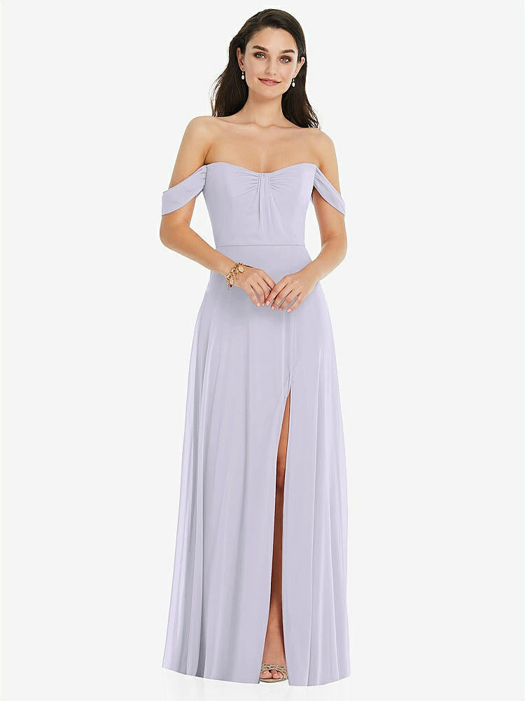 【STYLE: 3105】Off-the-Shoulder Draped Sleeve Maxi Dress with Front Slit【COLOR: Silver Dove】
