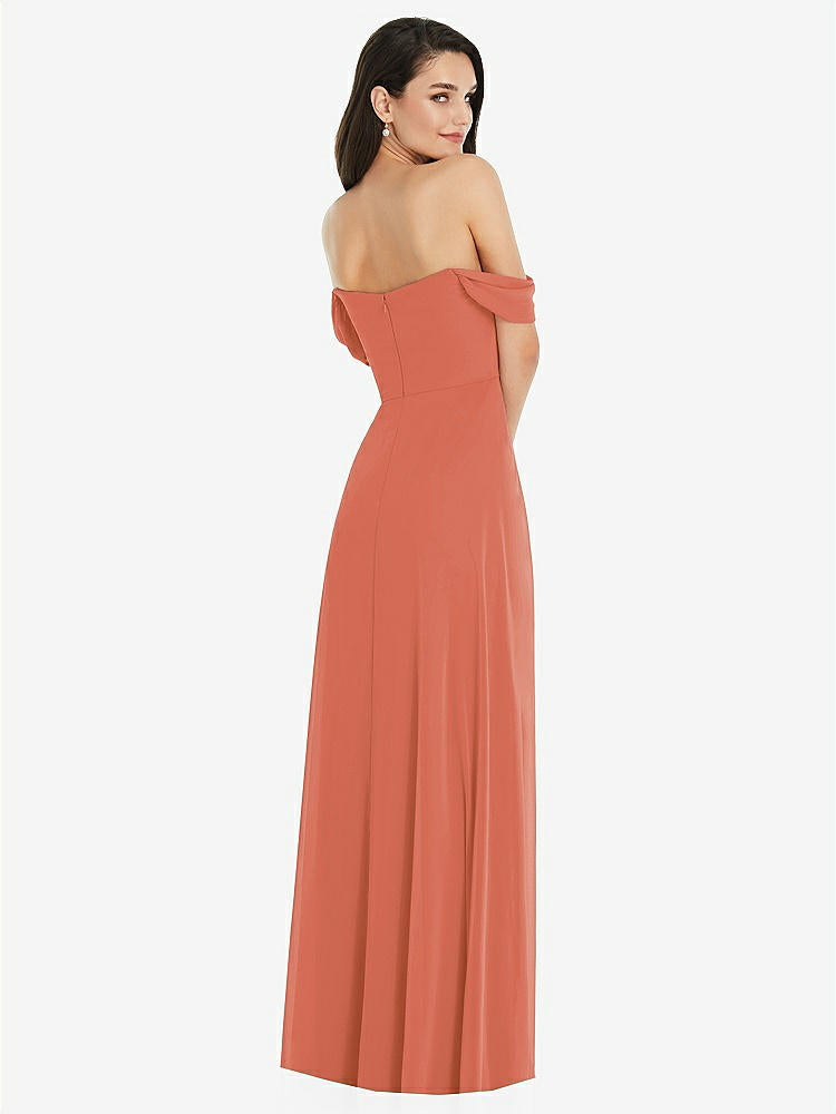 【STYLE: 3105】Off-the-Shoulder Draped Sleeve Maxi Dress with Front Slit【COLOR: Terracotta Copper】