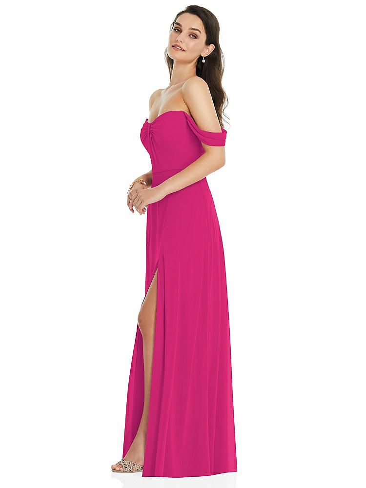 【STYLE: 3105】Off-the-Shoulder Draped Sleeve Maxi Dress with Front Slit【COLOR: Think Pink】