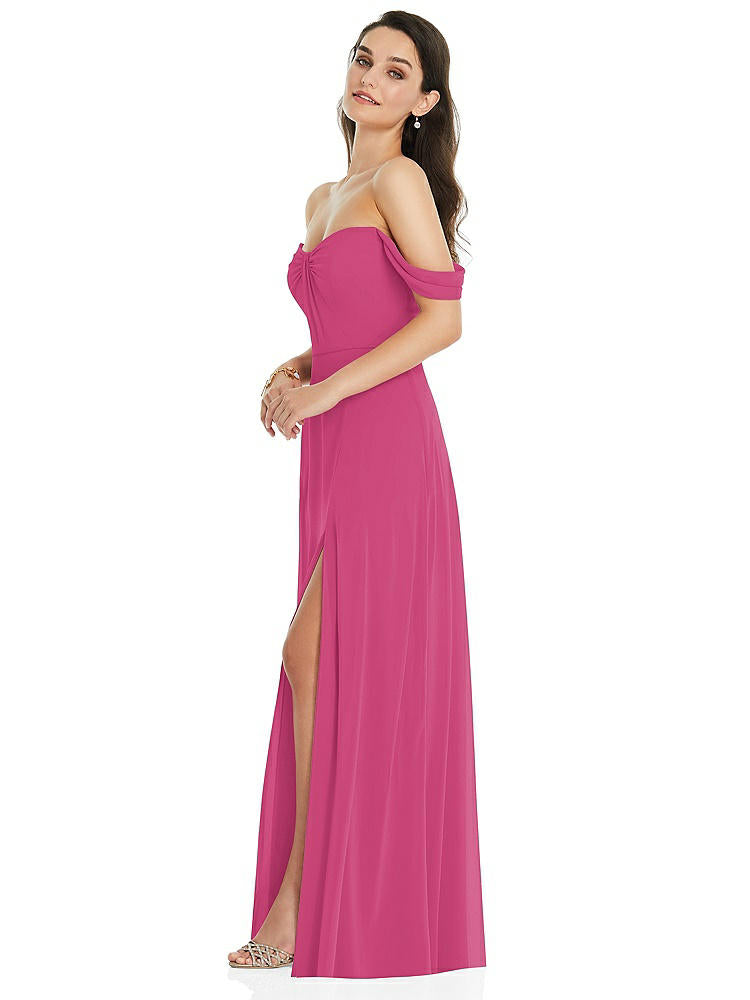 【STYLE: 3105】Off-the-Shoulder Draped Sleeve Maxi Dress with Front Slit【COLOR: Tea Rose】