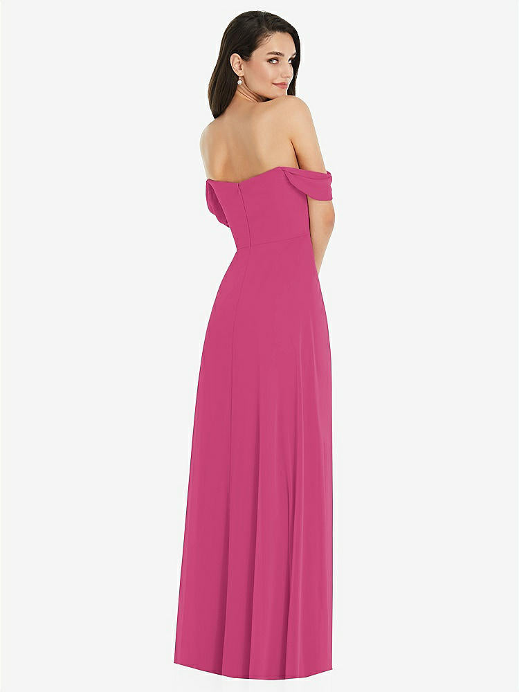 【STYLE: 3105】Off-the-Shoulder Draped Sleeve Maxi Dress with Front Slit【COLOR: Tea Rose】