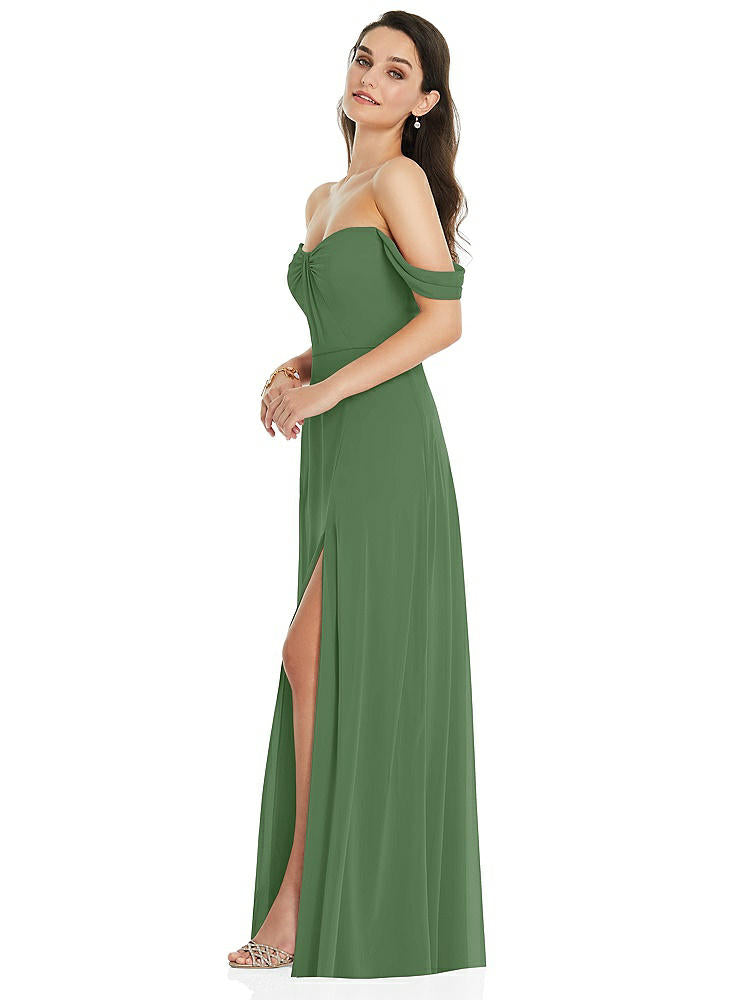 【NEW】【STYLE: 3105】オフショルダー ドレープ 袖 マキシ ドレス 前面 スリット【COLOR: Vineyard Green】【SIZE: 00-30W】