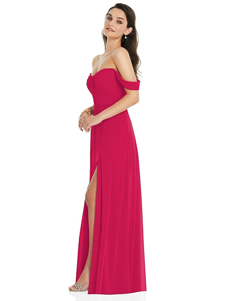【STYLE: 3105】Off-the-Shoulder Draped Sleeve Maxi Dress with Front Slit【COLOR: Vivid Pink】