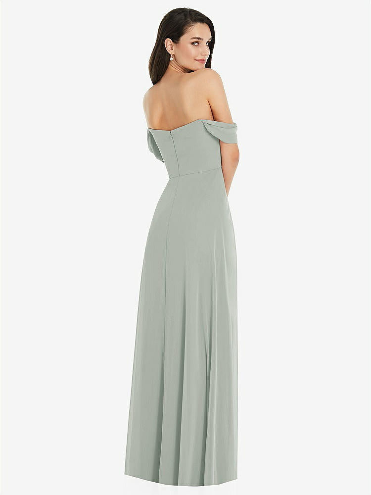 【STYLE: 3105】Off-the-Shoulder Draped Sleeve Maxi Dress with Front Slit【COLOR: Willow Green】