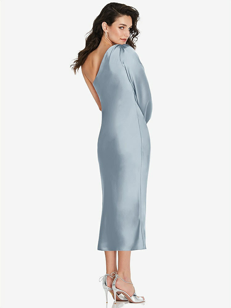 【STYLE: 8215】One-Shoulder Puff Sleeve Midi Bias Dress with Side Slit【COLOR: Mist】