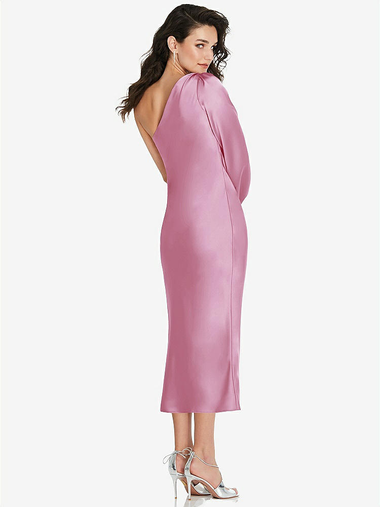 【STYLE: 8215】One-Shoulder Puff Sleeve Midi Bias Dress with Side Slit【COLOR: Powder Pink】