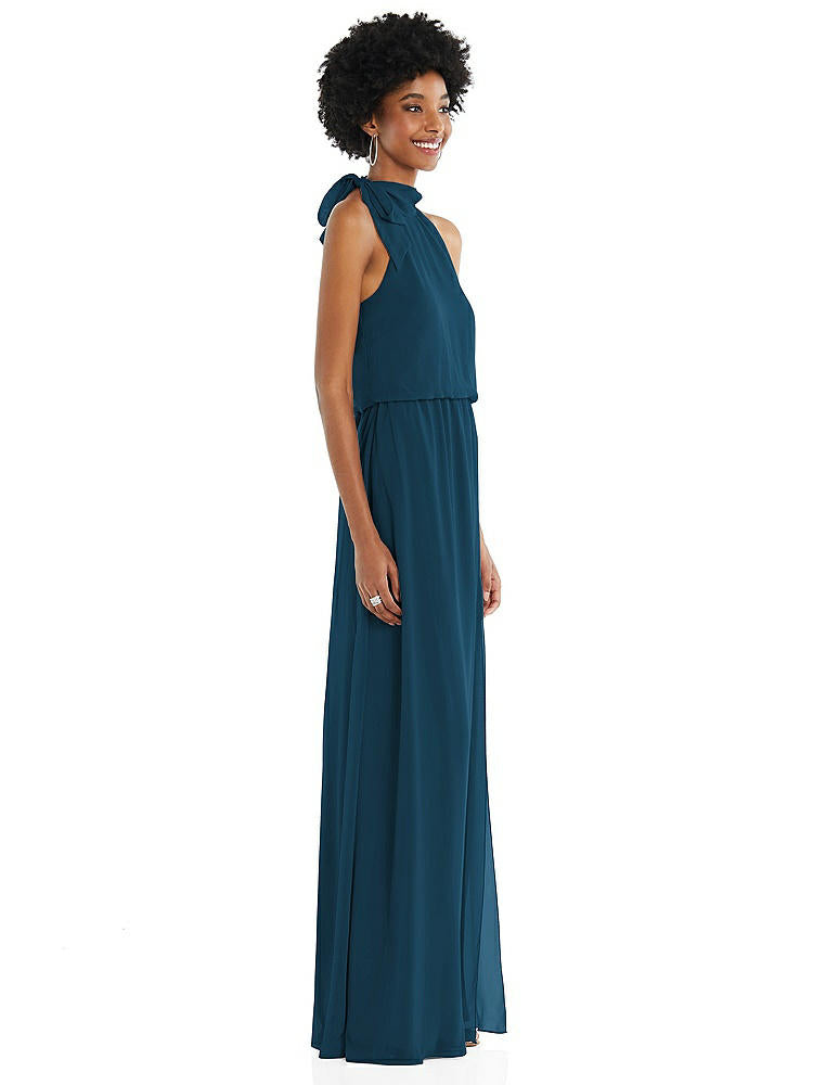 【NEW】【STYLE: 1562】スカーフ ネクタイ 高 首 ブルーソン ボディス マキシ ドレス 前面 スリット【COLOR: Atlantic Blue】【SIZE: 00-30W】