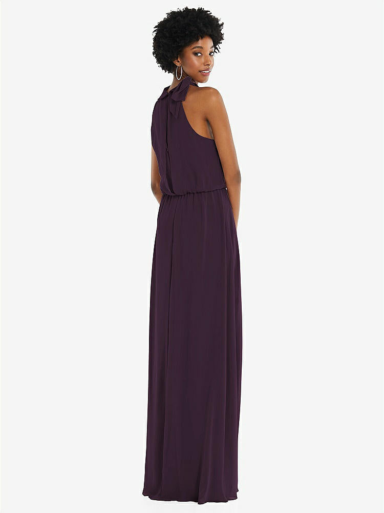 【NEW】【STYLE: 1562】スカーフ ネクタイ 高 首 ブルーソン ボディス マキシ ドレス 前面 スリット【COLOR: Aubergine】【SIZE: 00-30W】