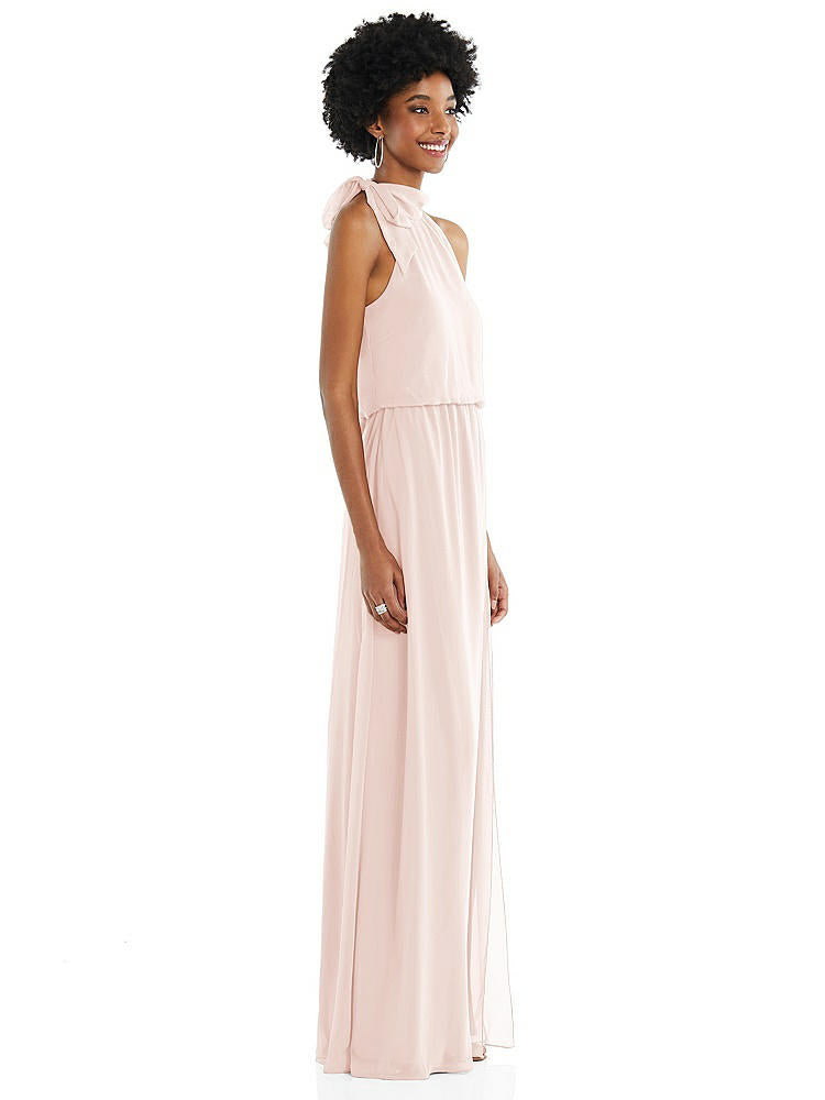 【NEW】【STYLE: 1562】スカーフ ネクタイ 高 首 ブルーソン ボディス マキシ ドレス 前面 スリット【COLOR: Blush】【SIZE: 00-30W】