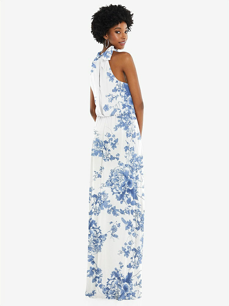 【NEW】【STYLE: 1562】スカーフ ネクタイ 高 首 ブルーソン ボディス マキシ ドレス 前面 スリット【COLOR: Cottage Rose Dusk Blue】【SIZE: 00-30W】