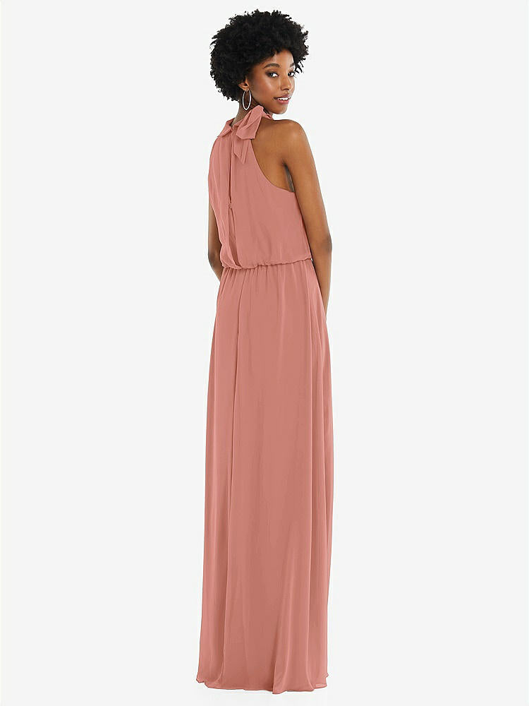 【NEW】【STYLE: 1562】スカーフ ネクタイ 高 首 ブルーソン ボディス マキシ ドレス 前面 スリット【COLOR: Desert Rose】【SIZE: 00-30W】