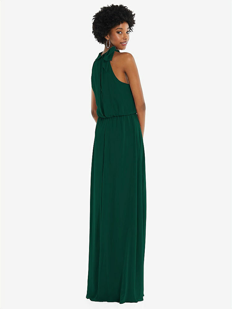 【STYLE: 1562】Scarf Tie High Neck Blouson Bodice Maxi Dress with Front Slit【COLOR: Hunter Green】