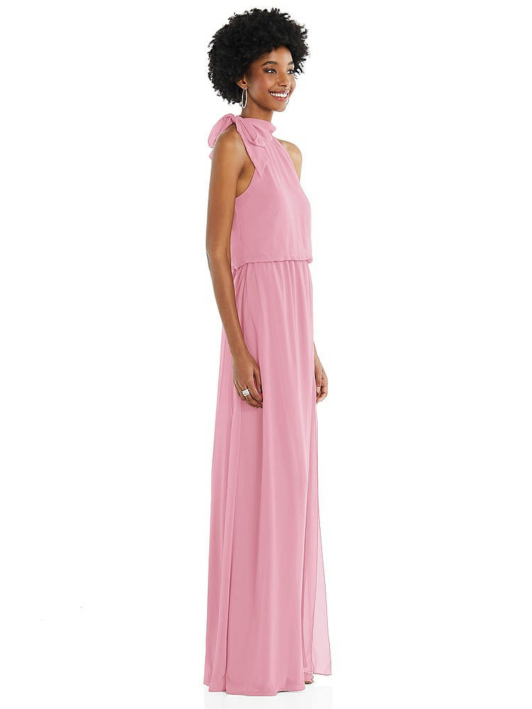 【NEW】【STYLE: 1562】スカーフ ネクタイ 高 首 ブルーソン ボディス マキシ ドレス 前面 スリット【COLOR: Peony Pink】【SIZE: 00-30W】