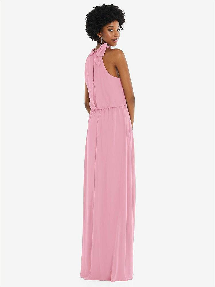 【NEW】【STYLE: 1562】スカーフ ネクタイ 高 首 ブルーソン ボディス マキシ ドレス 前面 スリット【COLOR: Peony Pink】【SIZE: 00-30W】