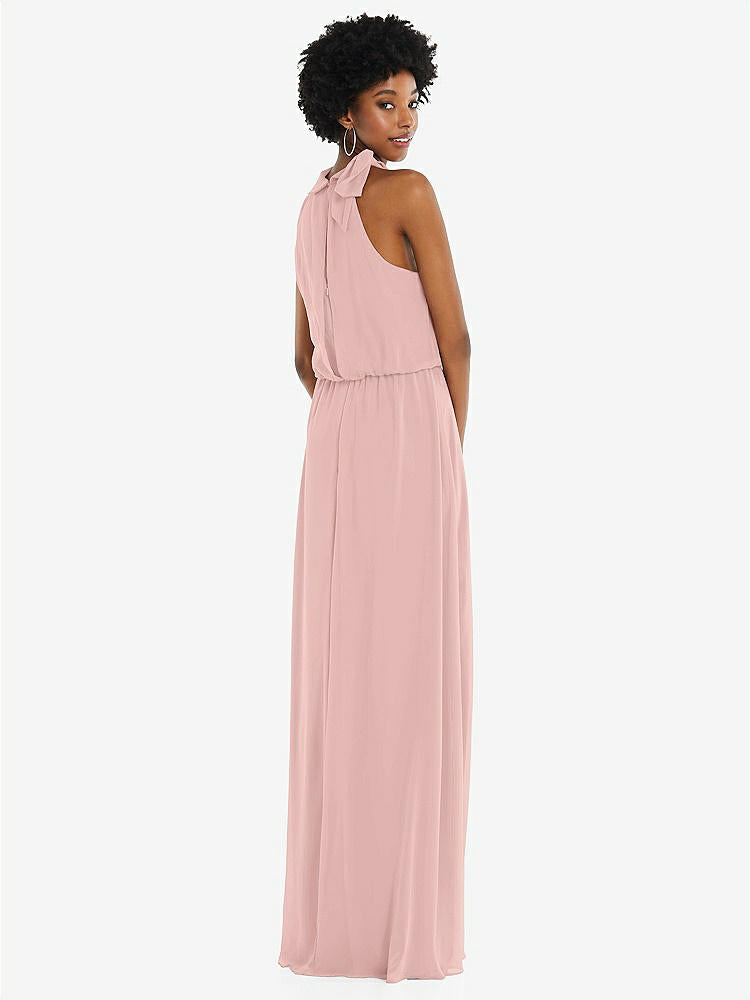 【NEW】【STYLE: 1562】スカーフ ネクタイ 高 首 ブルーソン ボディス マキシ ドレス 前面 スリット【COLOR: Rose - PANTONE Rose Quartz】【SIZE: 00-30W】