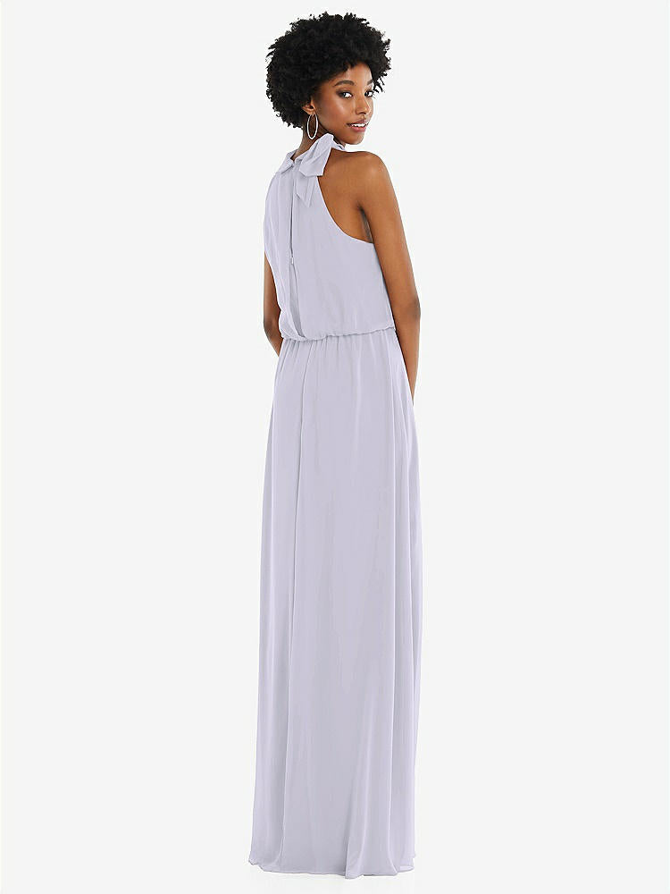 【STYLE: 1562】Scarf Tie High Neck Blouson Bodice Maxi Dress with Front Slit【COLOR: Silver Dove】