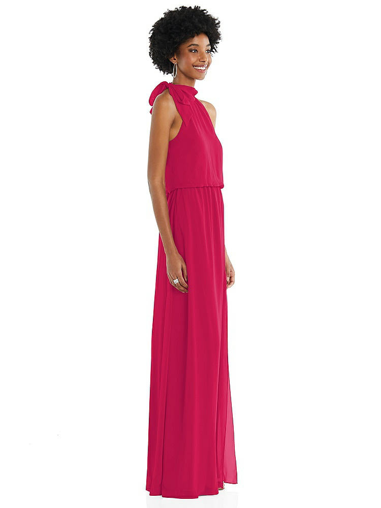 【NEW】【STYLE: 1562】スカーフ ネクタイ 高 首 ブルーソン ボディス マキシ ドレス 前面 スリット【COLOR: Vivid Pink】【SIZE: 00-30W】
