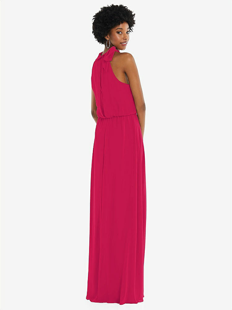 【NEW】【STYLE: 1562】スカーフ ネクタイ 高 首 ブルーソン ボディス マキシ ドレス 前面 スリット【COLOR: Vivid Pink】【SIZE: 00-30W】
