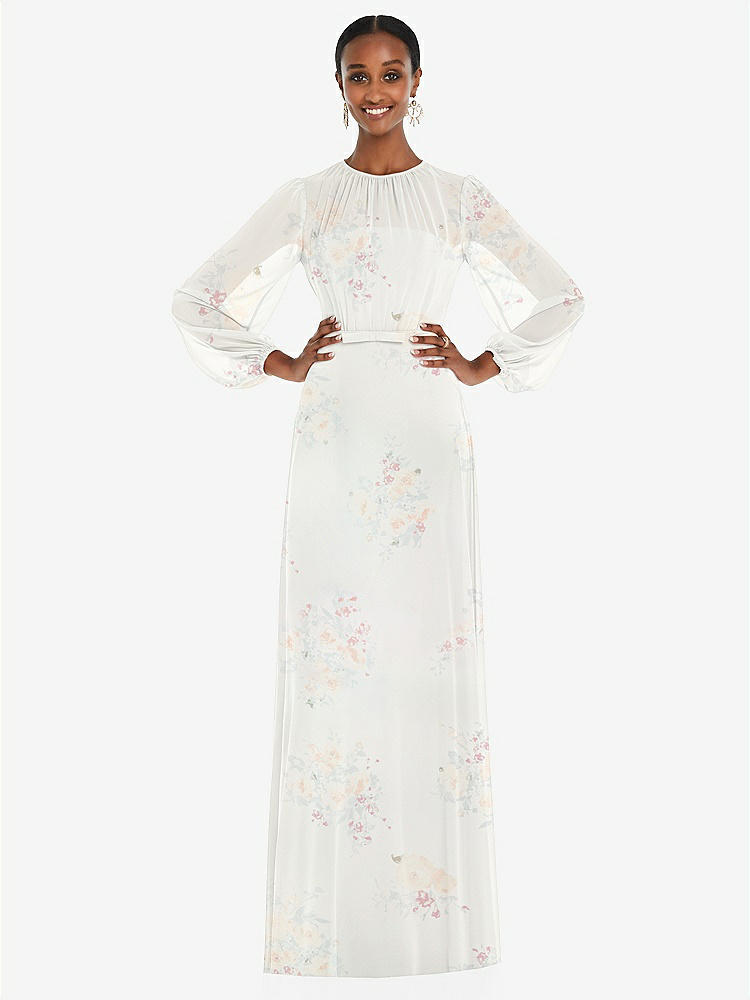 【STYLE: 3098】Strapless Chiffon Maxi Dress with Puff Sleeve Blouson Overlay 【COLOR: Spring Fling】