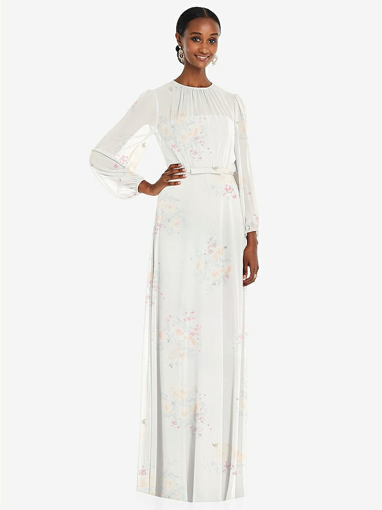 【STYLE: 3098】Strapless Chiffon Maxi Dress with Puff Sleeve Blouson Overlay 【COLOR: Spring Fling】