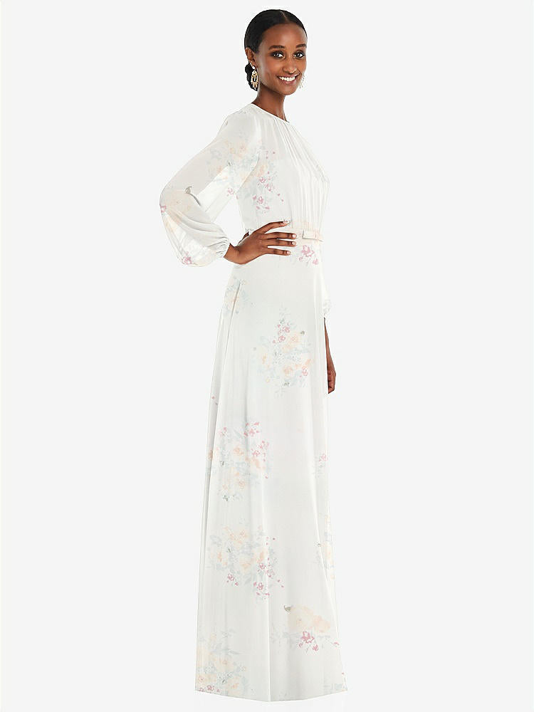 【STYLE: 3098】Strapless Chiffon Maxi Dress with Puff Sleeve Blouson Overlay 【COLOR: Spring Fling】