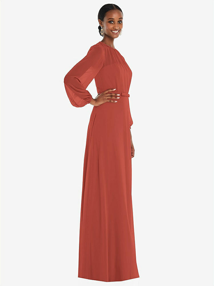 【NEW】【STYLE: 3098】ストラップレス シフォン マキシ ドレス パフ付き スリーブ ブルーソン オーバーレイ 【COLOR: Amber Sunset】【SIZE: 00-30W】