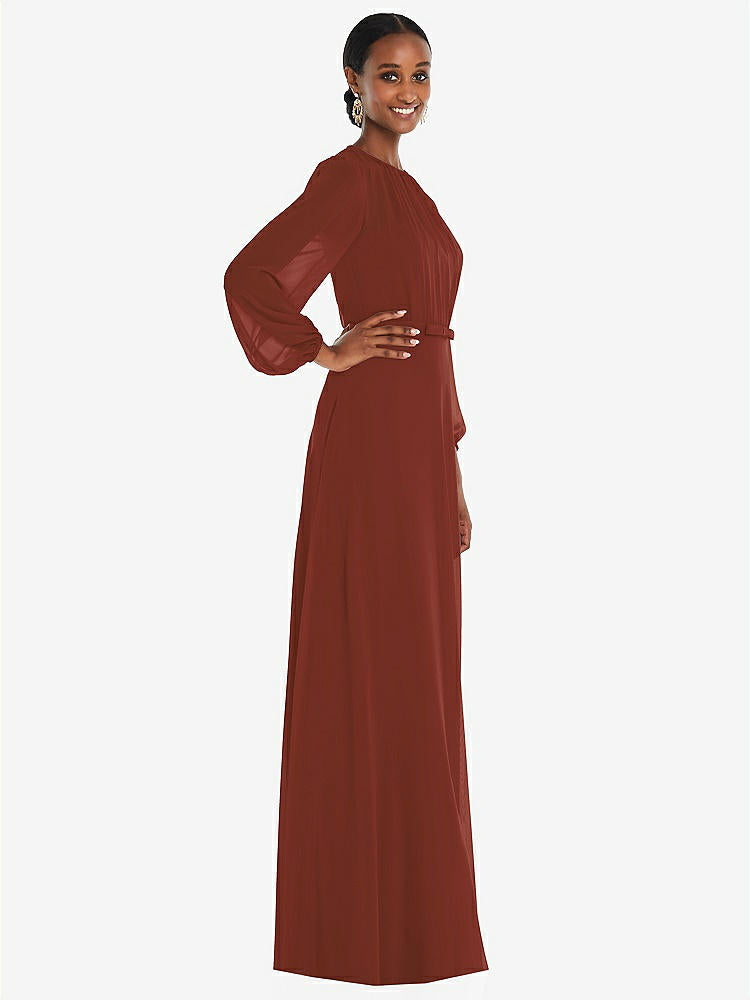 【NEW】【STYLE: 3098】ストラップレス シフォン マキシ ドレス パフ付き スリーブ ブルーソン オーバーレイ 【COLOR: Auburn Moon】【SIZE: 00-30W】