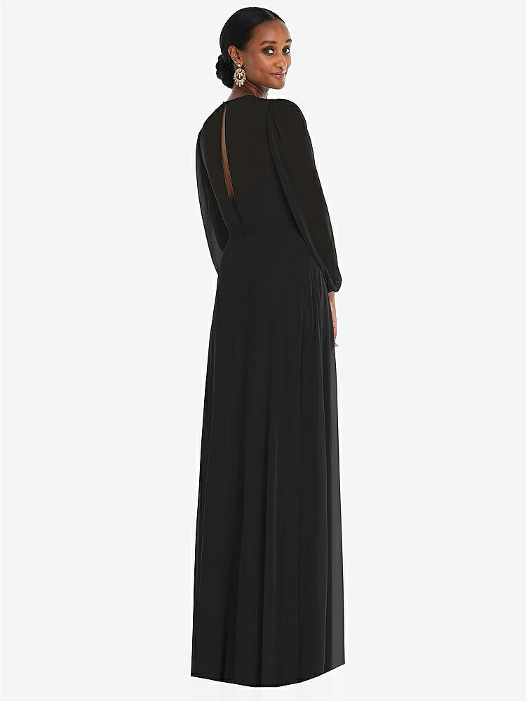 【STYLE: 3098】Strapless Chiffon Maxi Dress with Puff Sleeve Blouson Overlay 【COLOR: Black】