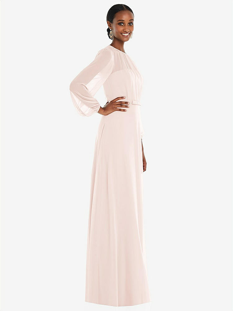 【NEW】【STYLE: 3098】ストラップレス シフォン マキシ ドレス パフ付き スリーブ ブルーソン オーバーレイ 【COLOR: Blush】【SIZE: 00-30W】
