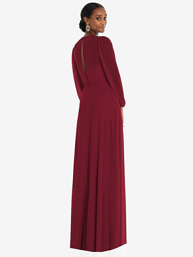 【STYLE: 3098】Strapless Chiffon Maxi Dress with Puff Sleeve Blouson Overlay 【COLOR: Burgundy】
