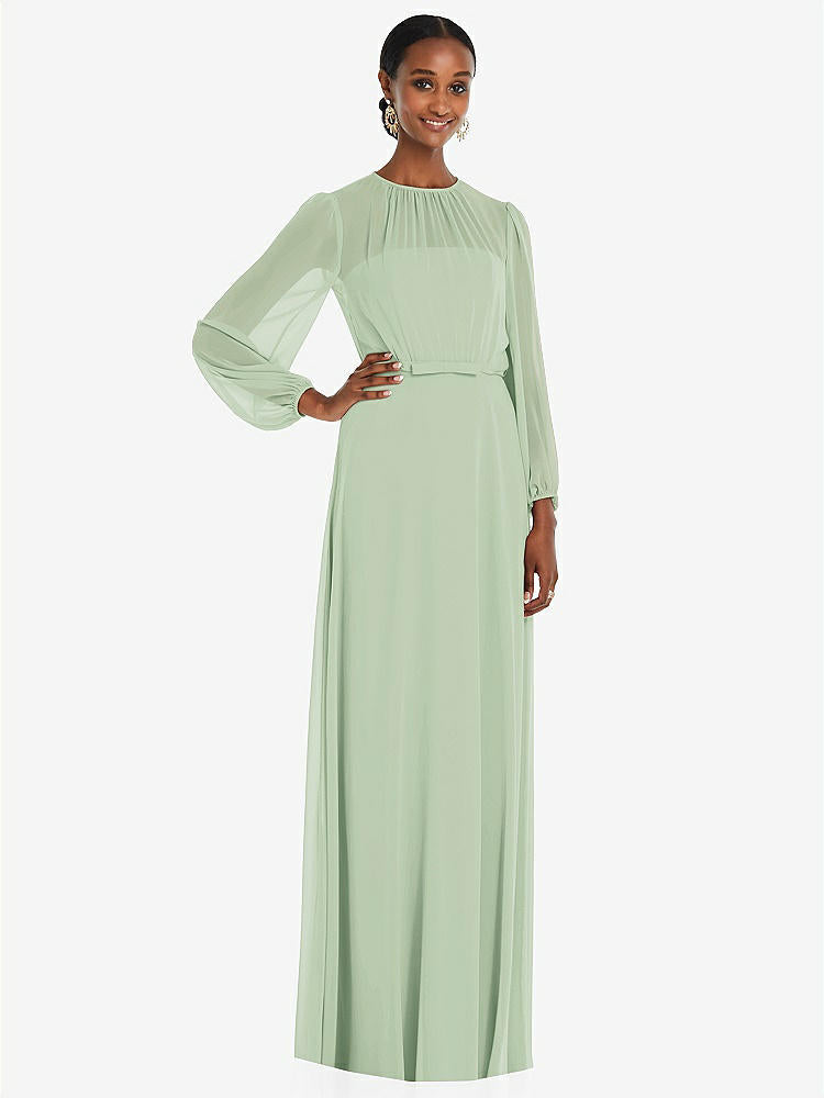 【STYLE: 3098】Strapless Chiffon Maxi Dress with Puff Sleeve Blouson Overlay 【COLOR: Celadon】