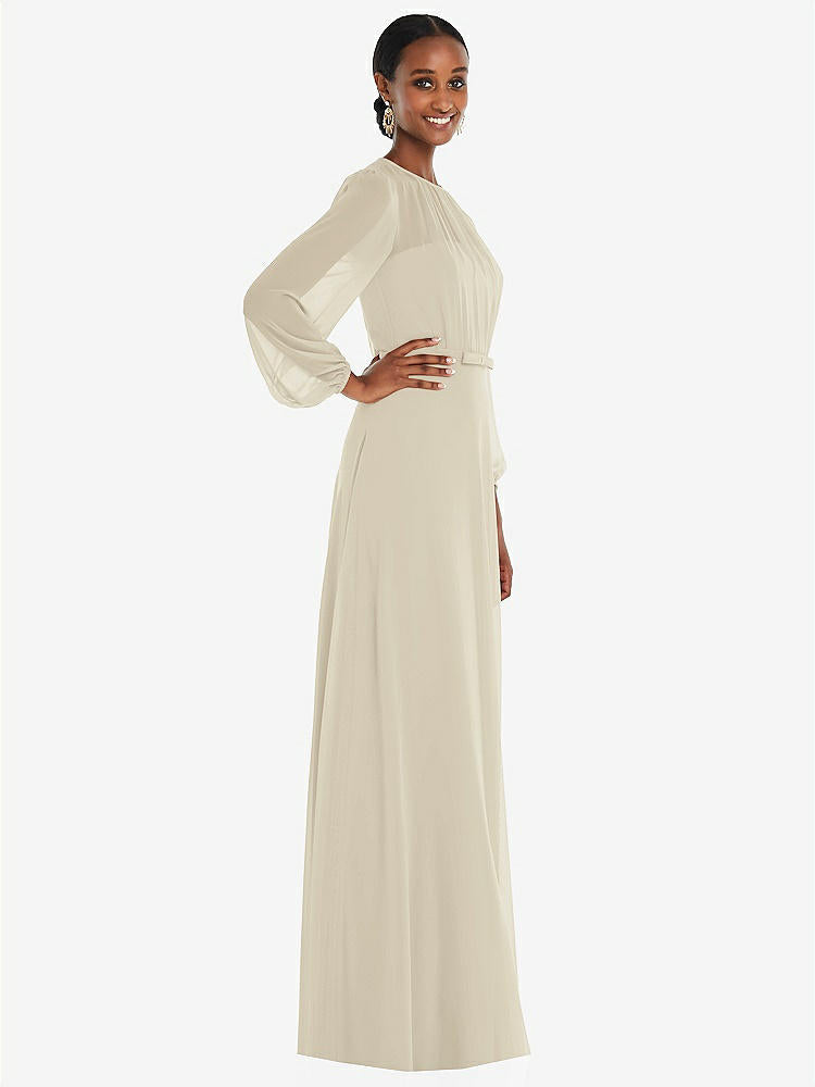 【STYLE: 3098】Strapless Chiffon Maxi Dress with Puff Sleeve Blouson Overlay 【COLOR: Champagne】