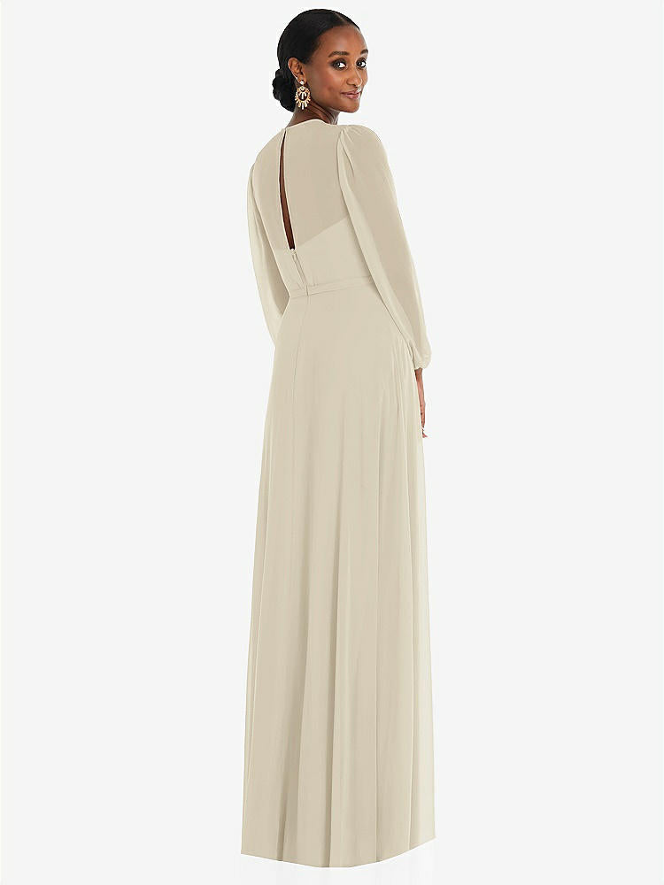 【STYLE: 3098】Strapless Chiffon Maxi Dress with Puff Sleeve Blouson Overlay 【COLOR: Champagne】