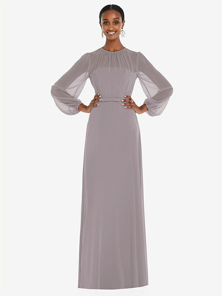 【STYLE: 3098】Strapless Chiffon Maxi Dress with Puff Sleeve Blouson Overlay 【COLOR: Cashmere Gray】