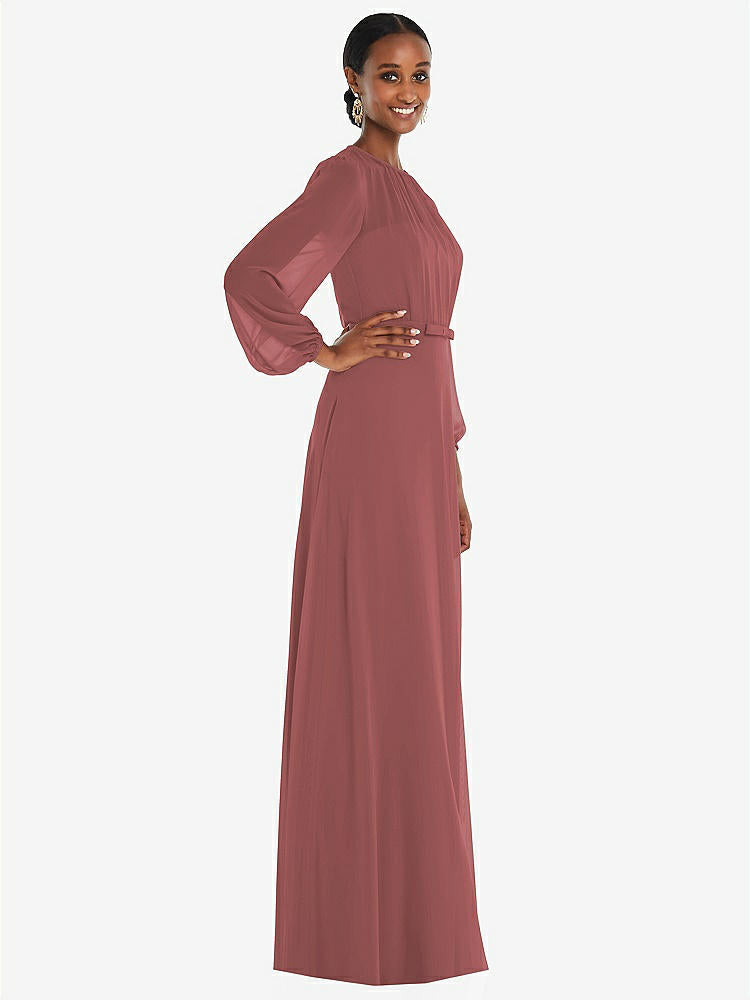 【NEW】【STYLE: 3098】ストラップレス シフォン マキシ ドレス パフ付き スリーブ ブルーソン オーバーレイ 【COLOR: English Rose】【SIZE: 00-30W】