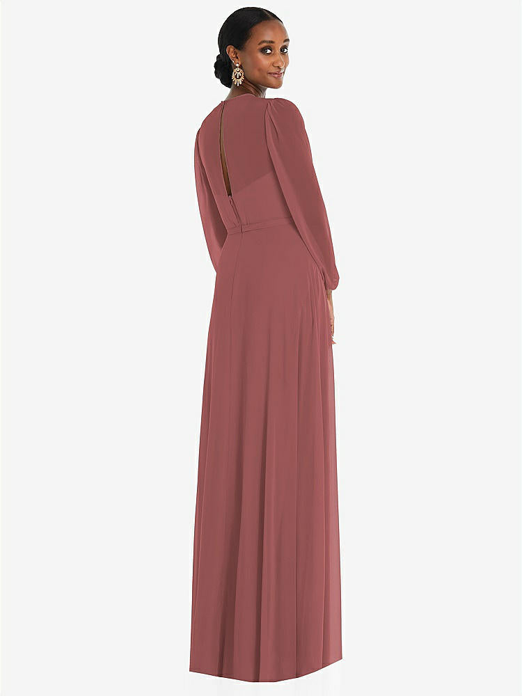 【NEW】【STYLE: 3098】ストラップレス シフォン マキシ ドレス パフ付き スリーブ ブルーソン オーバーレイ 【COLOR: English Rose】【SIZE: 00-30W】