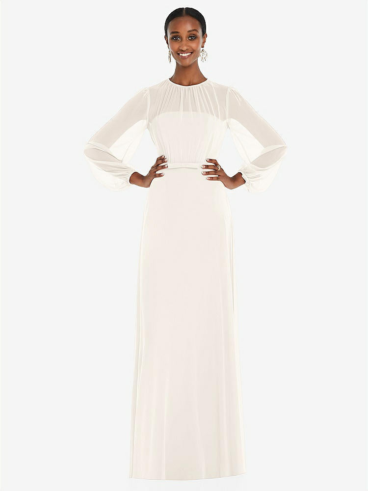 【NEW】【STYLE: 3098】ストラップレス シフォン マキシ ドレス パフ付き スリーブ ブルーソン オーバーレイ 【COLOR: Ivory】【SIZE: 00-30W】