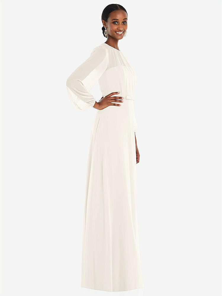 【NEW】【STYLE: 3098】ストラップレス シフォン マキシ ドレス パフ付き スリーブ ブルーソン オーバーレイ 【COLOR: Ivory】【SIZE: 00-30W】