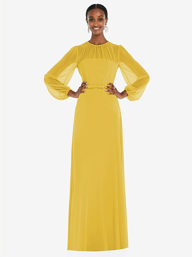 【NEW】【STYLE: 3098】ストラップレス シフォン マキシ ドレス パフ付き スリーブ ブルーソン オーバーレイ 【COLOR: Marigold】【SIZE: 00-30W】