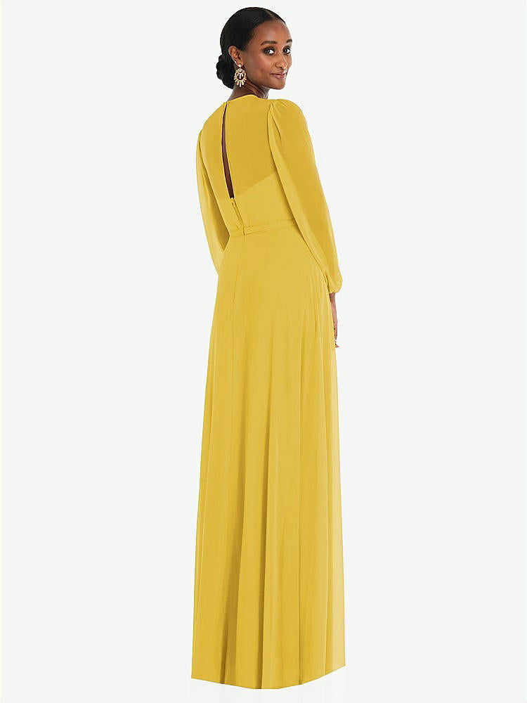 【NEW】【STYLE: 3098】ストラップレス シフォン マキシ ドレス パフ付き スリーブ ブルーソン オーバーレイ 【COLOR: Marigold】【SIZE: 00-30W】