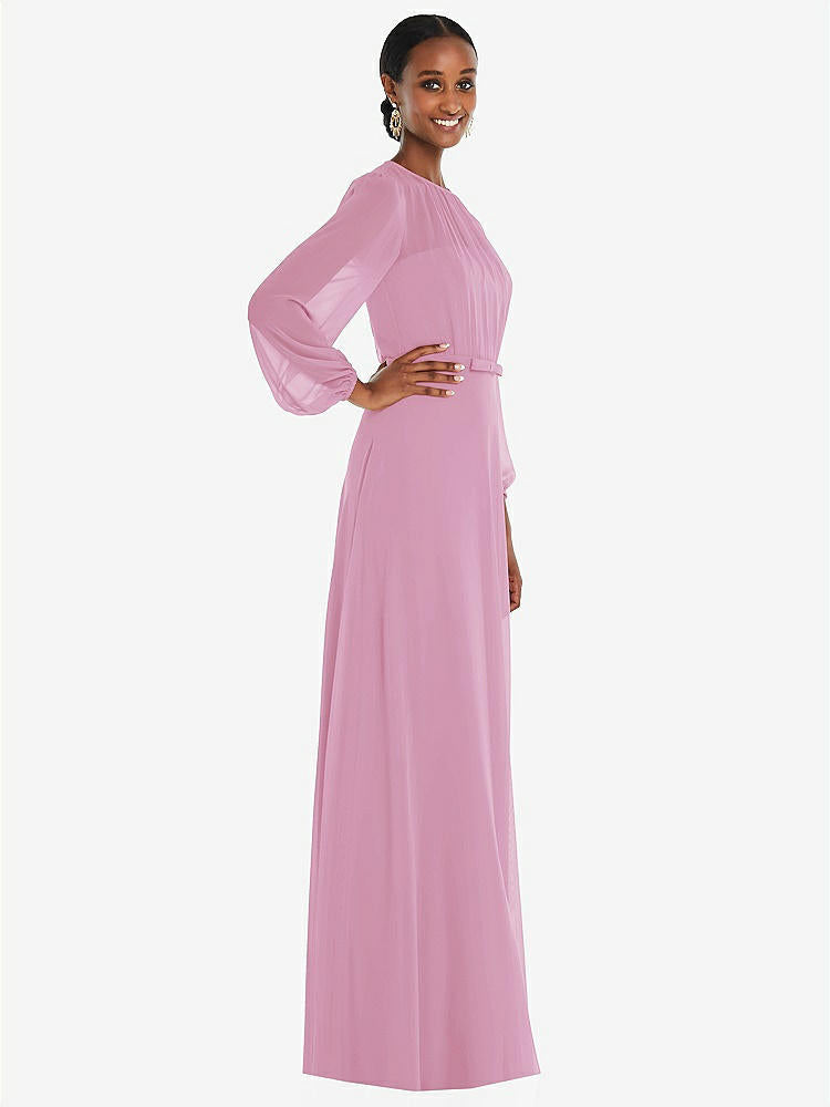 【NEW】【STYLE: 3098】ストラップレス シフォン マキシ ドレス パフ付き スリーブ ブルーソン オーバーレイ 【COLOR: Powder Pink】【SIZE: 00-30W】