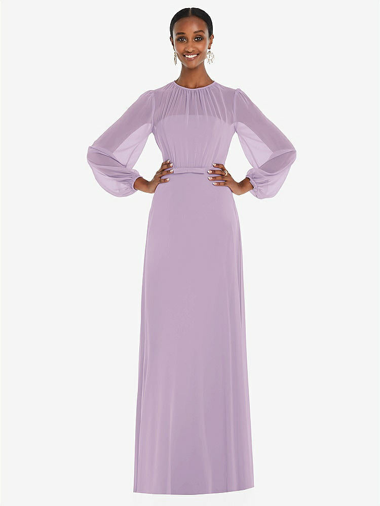 【NEW】【STYLE: 3098】ストラップレス シフォン マキシ ドレス パフ付き スリーブ ブルーソン オーバーレイ 【COLOR: Pale Purple】【SIZE: 00-30W】