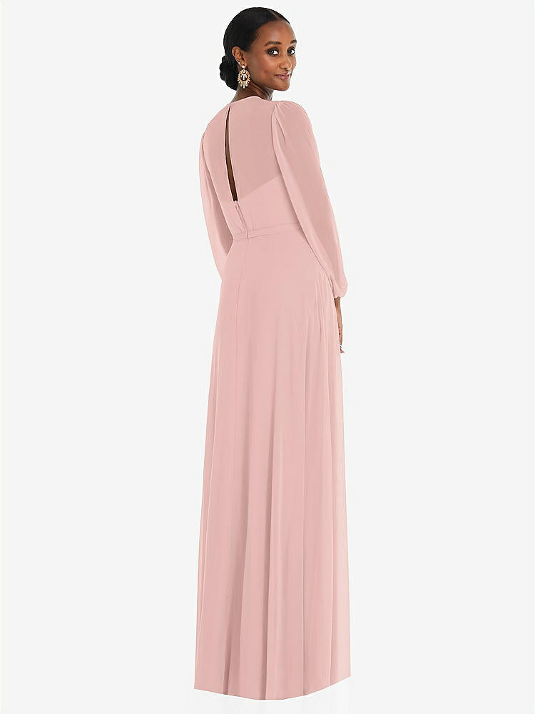 【STYLE: 3098】Strapless Chiffon Maxi Dress with Puff Sleeve Blouson Overlay 【COLOR: Rose - PANTONE Rose Quartz】