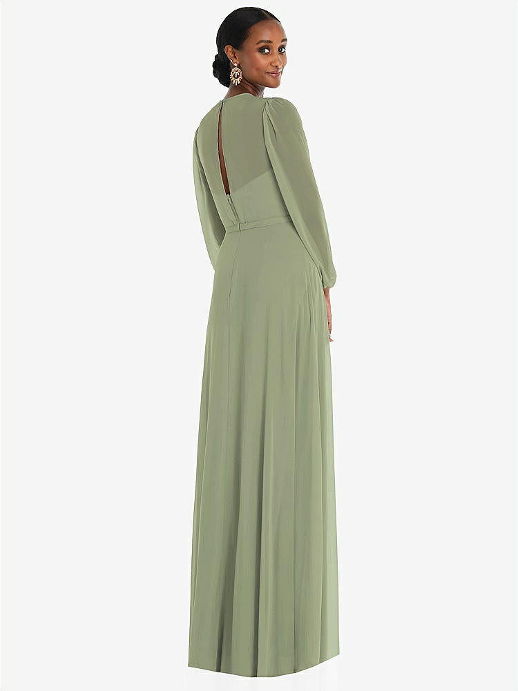 【STYLE: 3098】Strapless Chiffon Maxi Dress with Puff Sleeve Blouson Overlay 【COLOR: Sage】