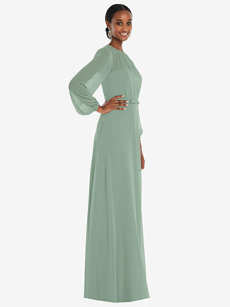 【STYLE: 3098】Strapless Chiffon Maxi Dress with Puff Sleeve Blouson Overlay 【COLOR: Seagrass】