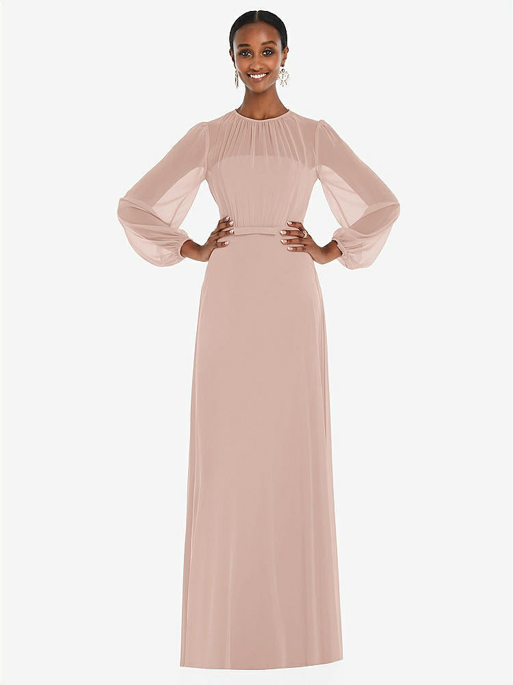 【NEW】【STYLE: 3098】ストラップレス シフォン マキシ ドレス パフ付き スリーブ ブルーソン オーバーレイ 【COLOR: Toasted Sugar】【SIZE: 00-30W】
